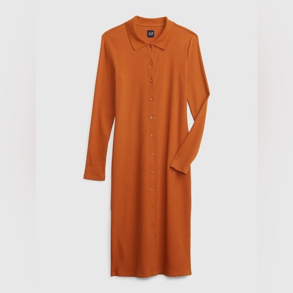 Gap Rib Polo Midi Dress Rust Orange Down Tall - Picture 1 of 4